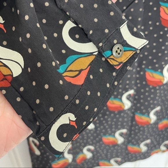 Fossil Swan Print Silk Shift Dress Black XS -186 - Picture 6 of 12